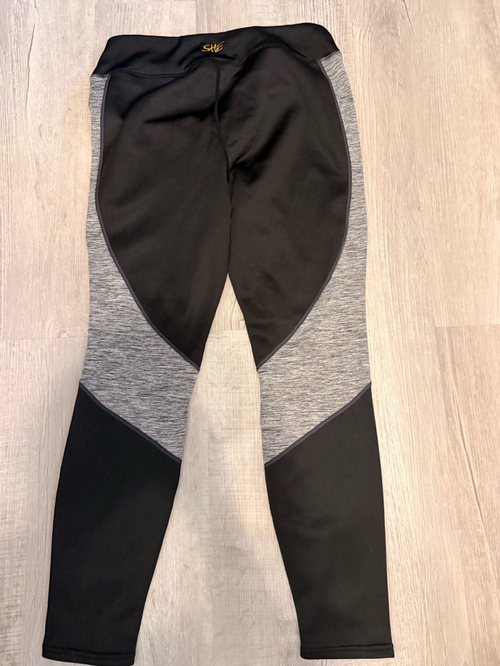 She Fleece lined Black & Heather Gray Athletic Leggings with Contrast Panels
